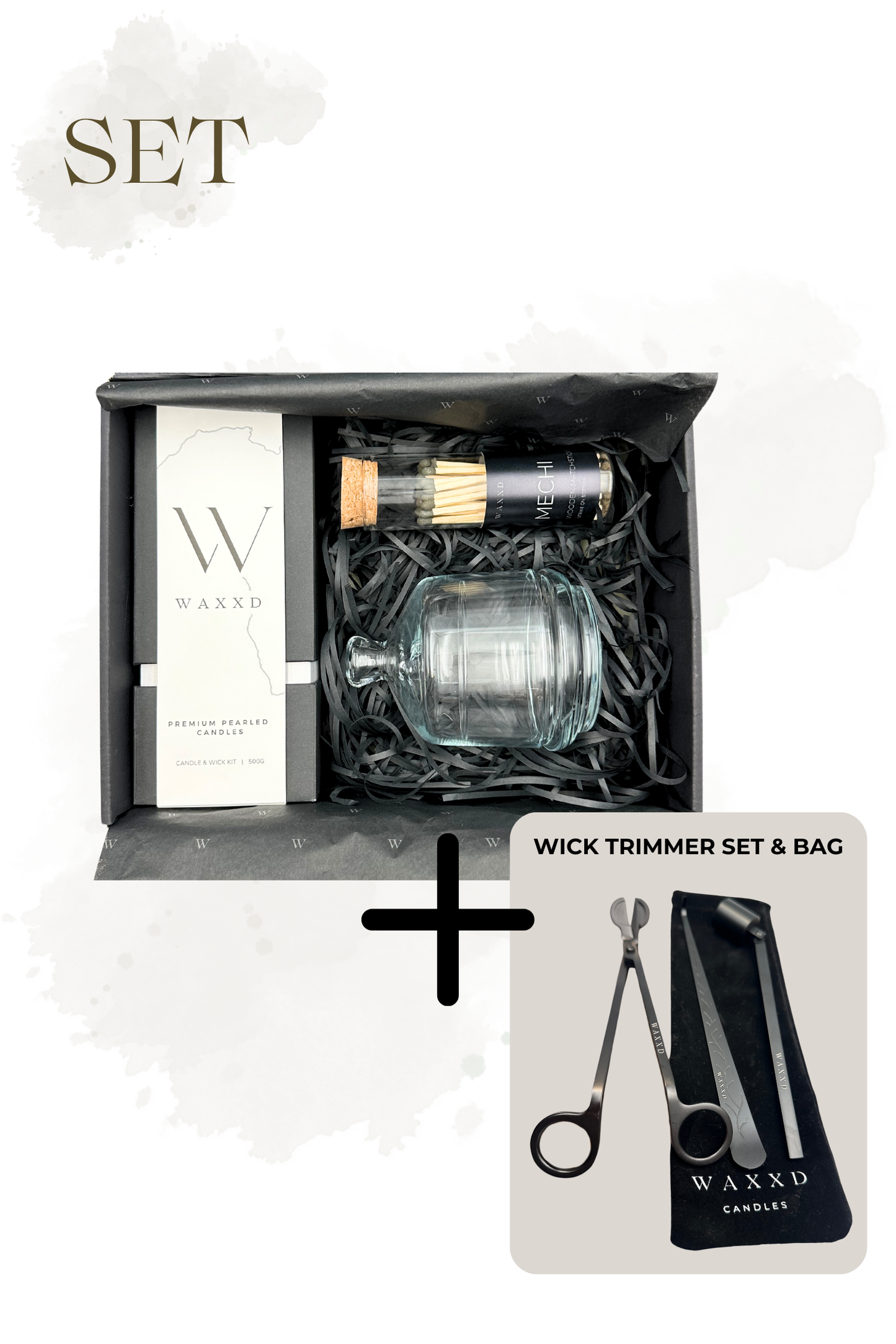 Kit | 500g Pearled Candles + Wick Trimmer Kit + Matches + Container